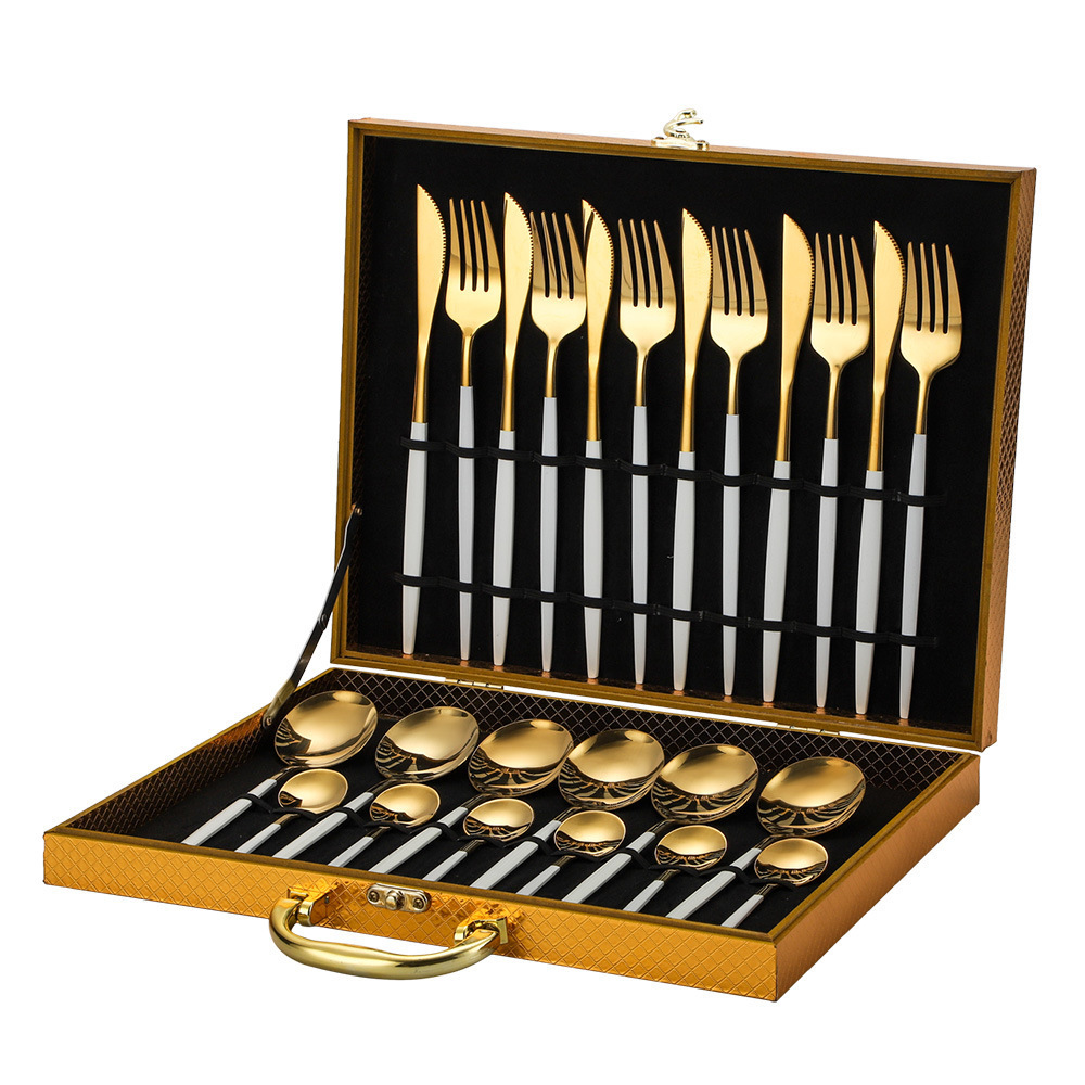 Rainbow Tableware Set Stainless Steel 24pcs Dinnerware Knife Fork Coffee Spoon Cutlery Set Western Dinner Flatware Gift Box Set