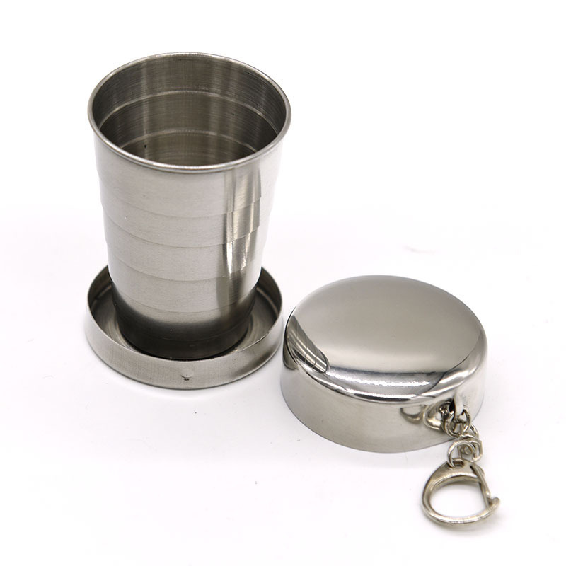 Stainless Steel Folding Cup Portable Water Drinking Cup Retractable Telescopic Collapsible Cups For Outdoor Travel With Keychain