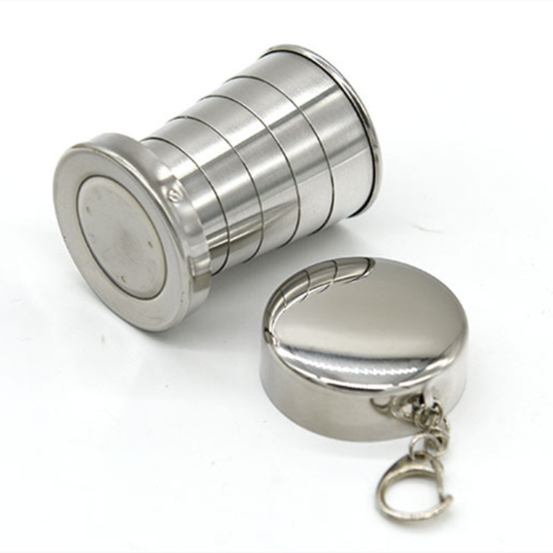 Stainless Steel Folding Cup Portable Water Drinking Cup Retractable Telescopic Collapsible Cups For Outdoor Travel With Keychain