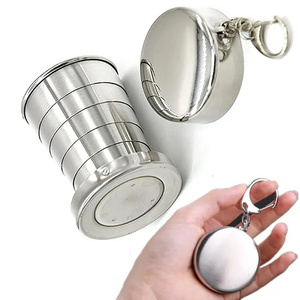 Stainless Steel Folding Cup Portable Water Drinking Cup Retractable Telescopic Collapsible Cups For Outdoor Travel With Keychain