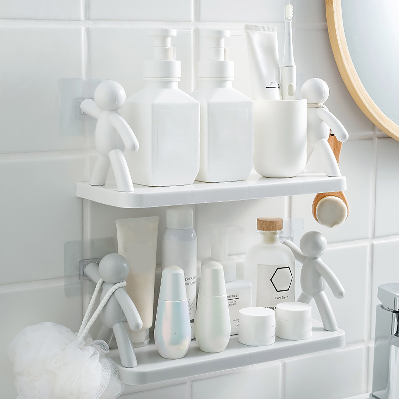 Household Simple Punch-free Wall Hanging Human-shaped Guardrail Hook Rack Bathroom Shelf with Hook Kitchen Storage Rack