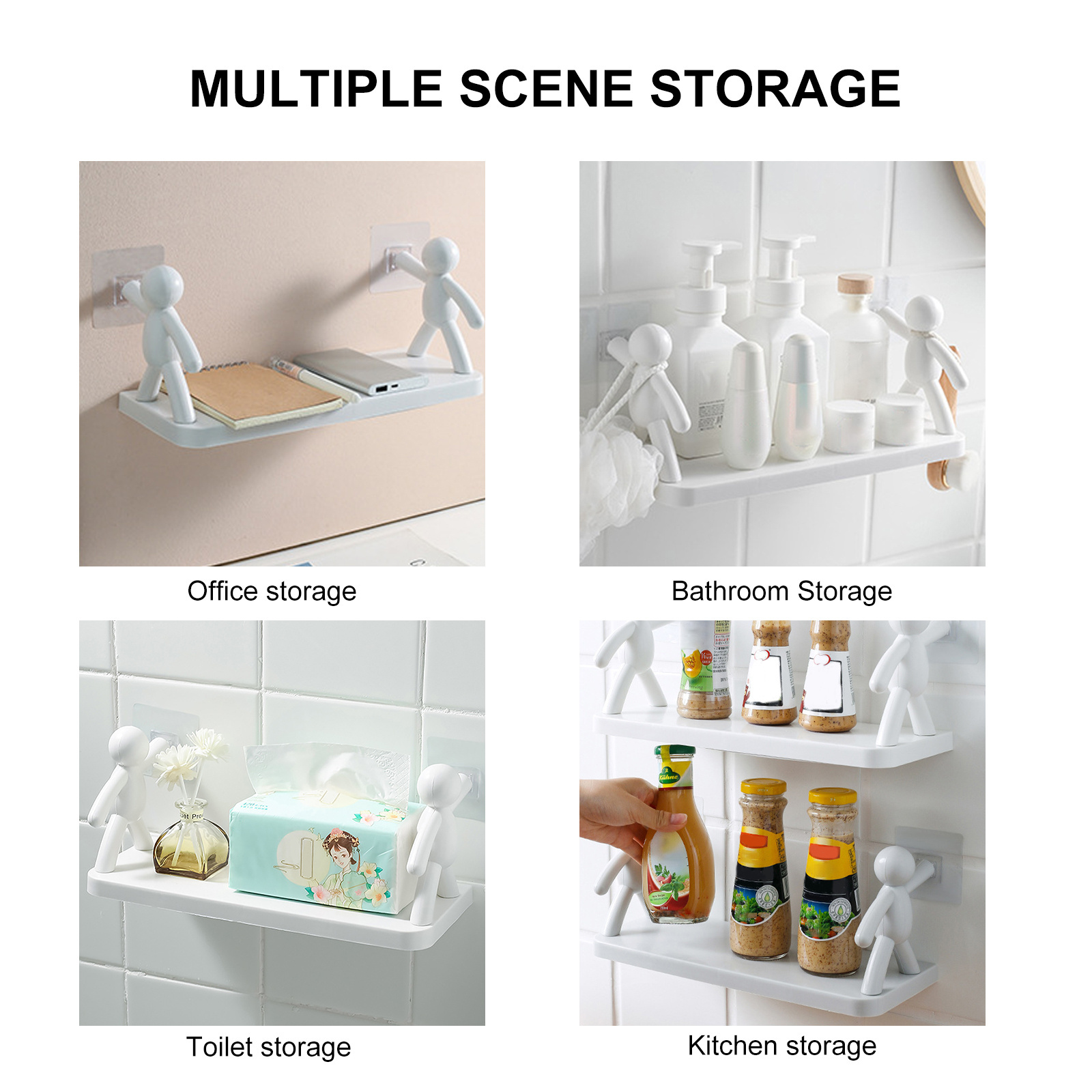 Household Simple Punch-free Wall Hanging Human-shaped Guardrail Hook Rack Bathroom Shelf with Hook Kitchen Storage Rack