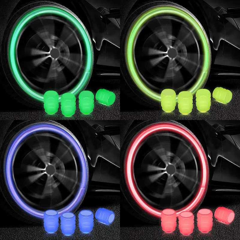 8pcs Car Luminous Tire Valve Caps Fluorescent Night Glowing Motorcycle Bicycle Bike Wheel Tyre Hub Valve Stem Caps Decor 1/ 4pcs