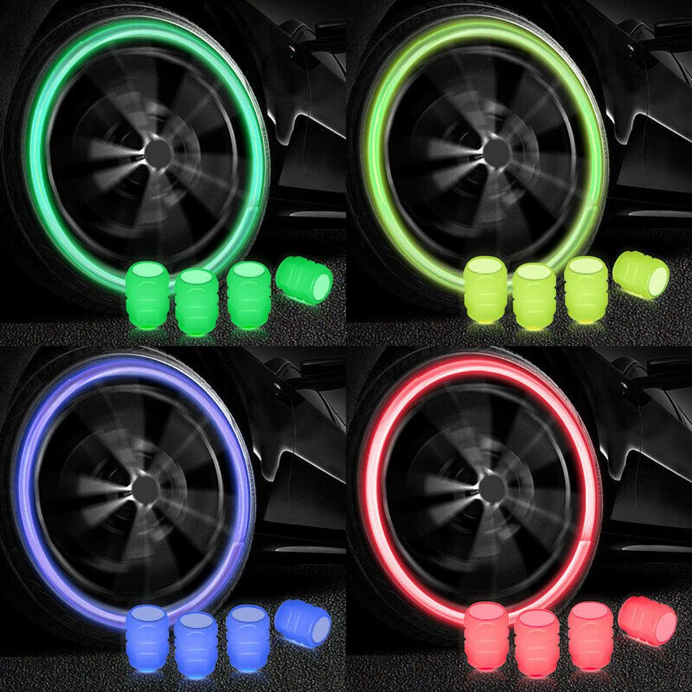 4/8/16pcs Universal Fluorescent Luminous Tire Valve Stem Covers Car Tire Valve Cap Green /Yellow/Blue/Red Fluorescent Powder