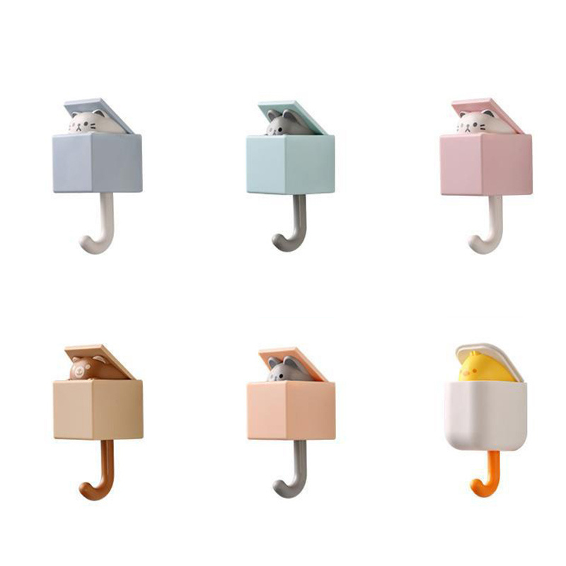 Cartoon Cat Hook Self Adhesive Dormitory Bedroom Door Hangers Hooks Key Umbrella Towel Cap Coat Rack Wall Animal Decoration Rack