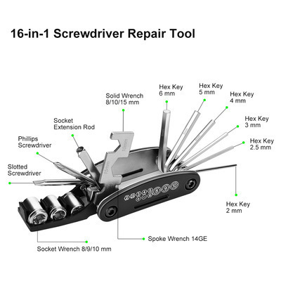 Multifunction 16 In1 Bicycle Repairing Set Bike Bike Repair Tool Kit Wrench Screwdriver Chain Hex Spoke Mountain Cycling Tools