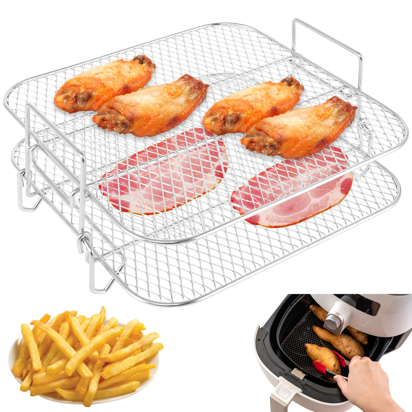 Air Fryer Rack Stainless Steel Steaming Racks Tray Air Fryer Accessories Baking Pan BBQ Gril Roasting Rack Cooking Kitchen Tools