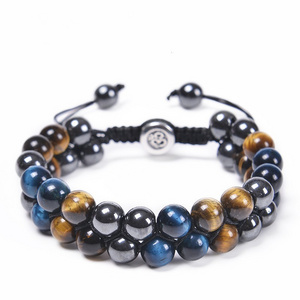 Triple Protection Bracelet 8mm Beads Bracelet Tigers Eye Black Obsidian Hematite Bracelet for Men Women Healing Crystal Bangle