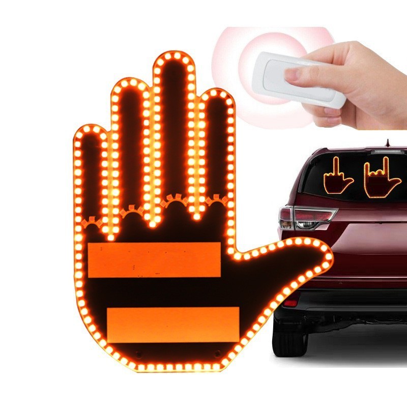 Funny Car Finger Light with Remote Road Rage Signs Middle Finger Gesture Light Auto Amber Middle Finger Warning Brake Light