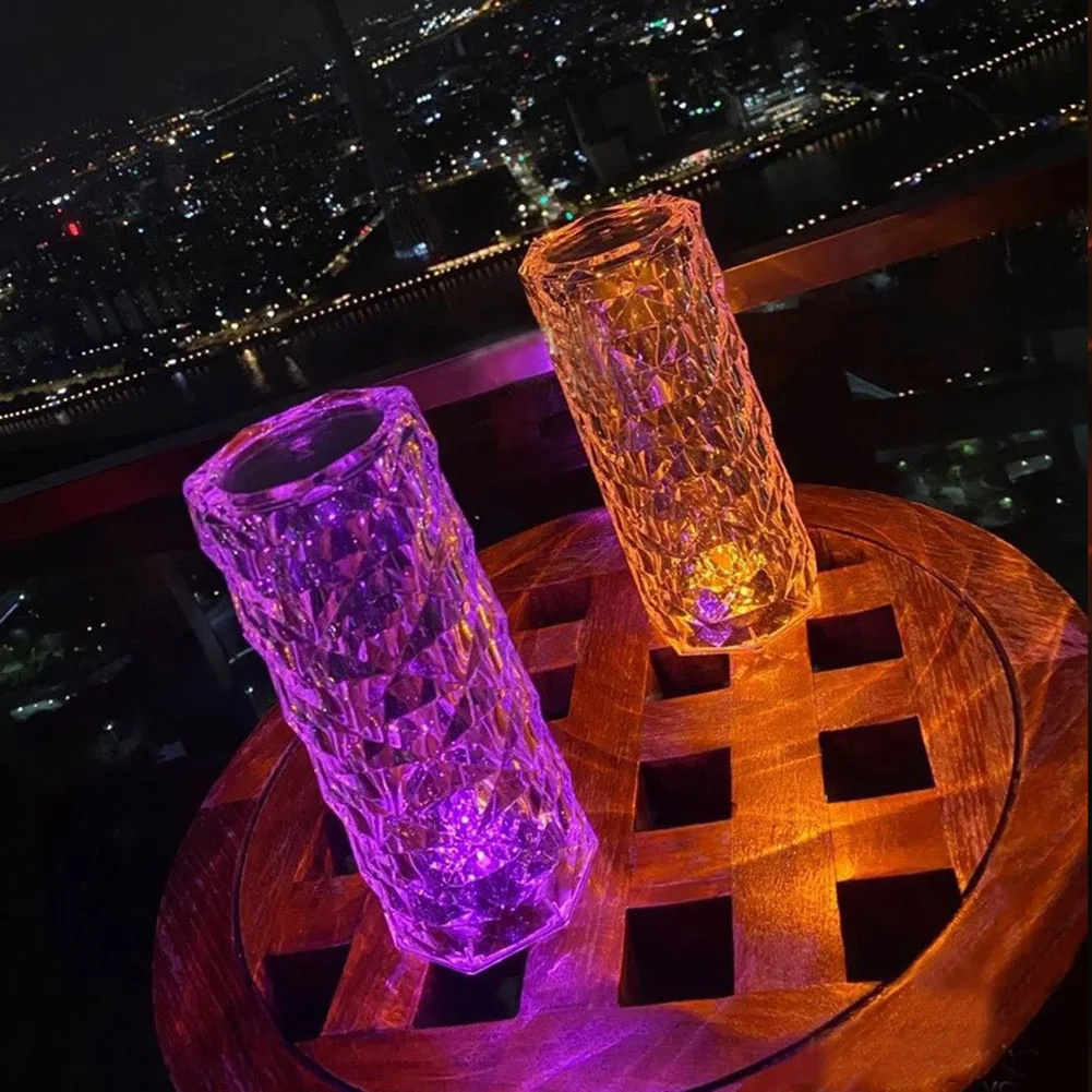 3/16 Colors LED Crystal Table Lamp Rose Light Projector Touch Romantic Diamond Atmosphere Light USB LED Night Light for Bedroom