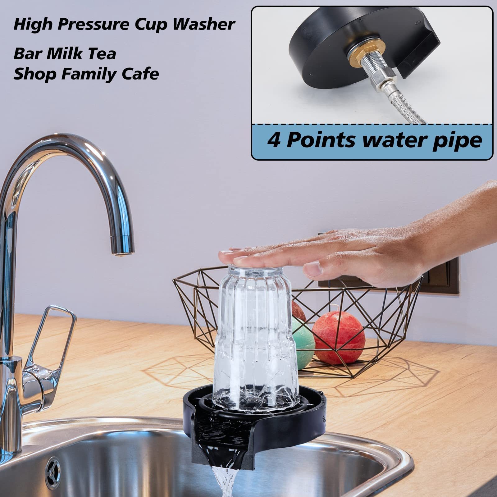 2022 New Hands Free Automatic Rotating Spray Glass Cleaner Washer,Mini High Pressure Cup Rinser Dishes Washer For Kitchen