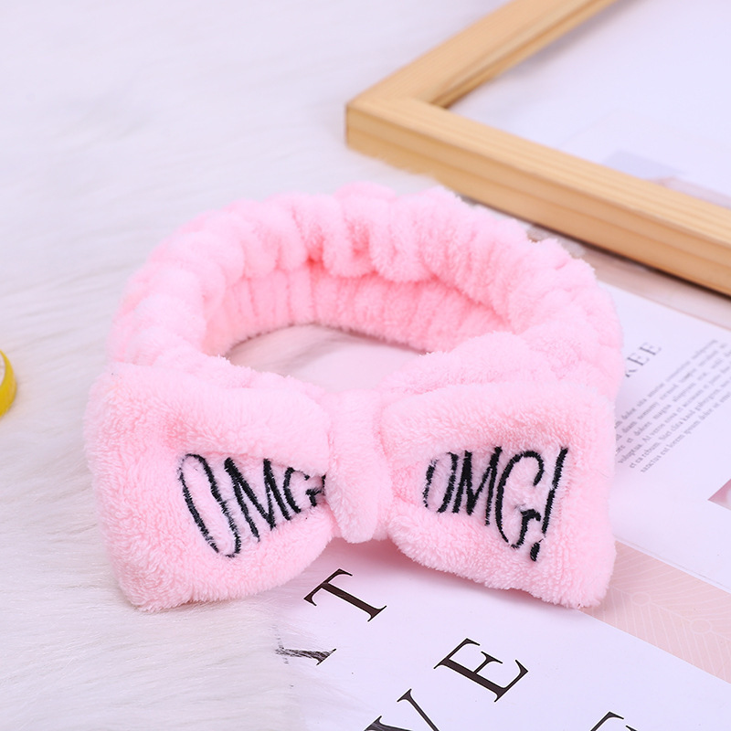 Women Headband OMG Letter Coral Fleece Hairband Wash Face Bow Hairband Women Girl Elastic Soft Turban Headwear Hair Accessories