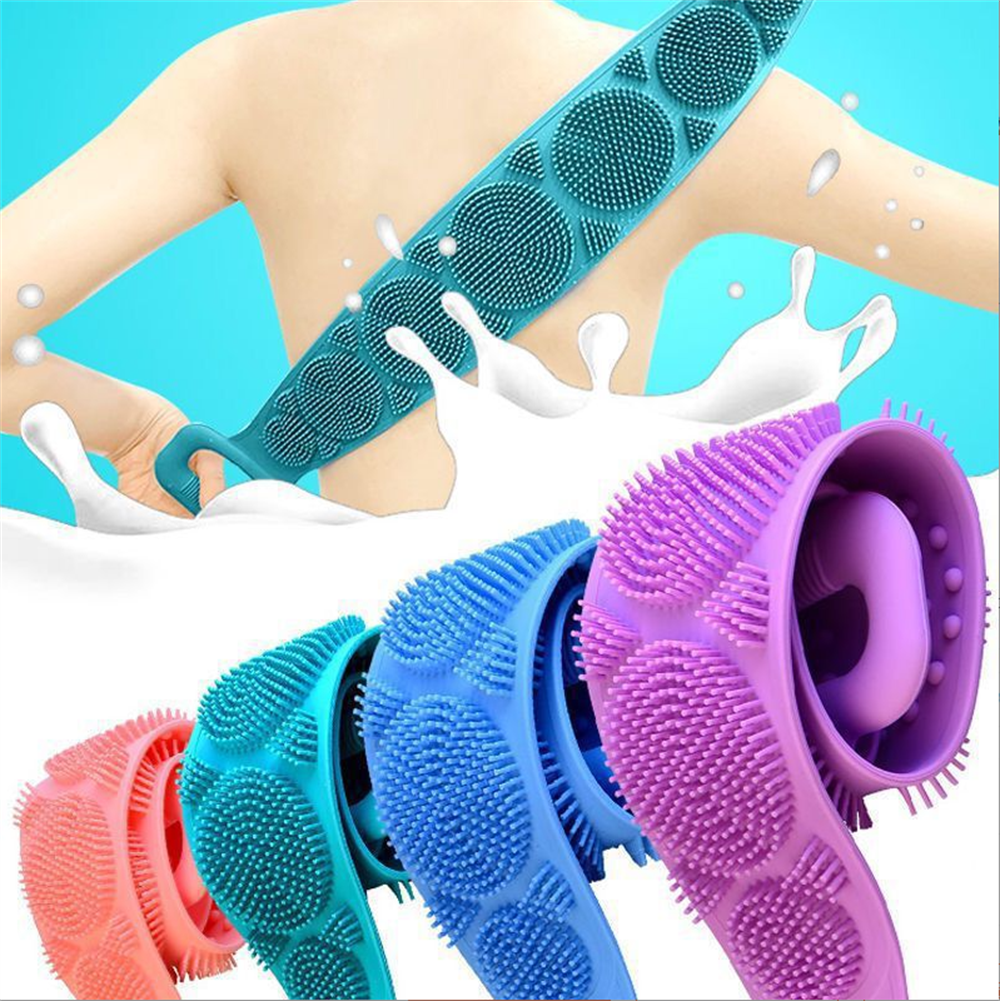 Silicone Body Scrubber Bath Brush Exfoliating Shower Brush Bath Belt Body Scrub Back Massage Brush Cleaning Strap Bathing Tools