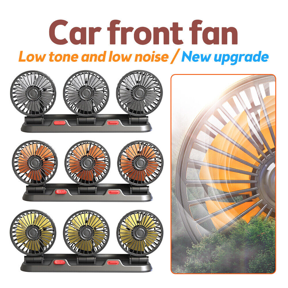 Car Fan 360 Adjustable 3 Head Air Fan Automotive Electric Fan USB/12V/24V Fan 2 Speeds Car Silent Fan For Home Desk Office&Car