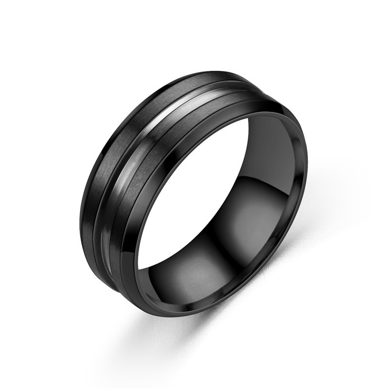 Fashion Men's Silver Color Black Stainless Steel Ring Groove Multi-Faceted Ring For Men Women Engagement Ring Anniversary Gifts