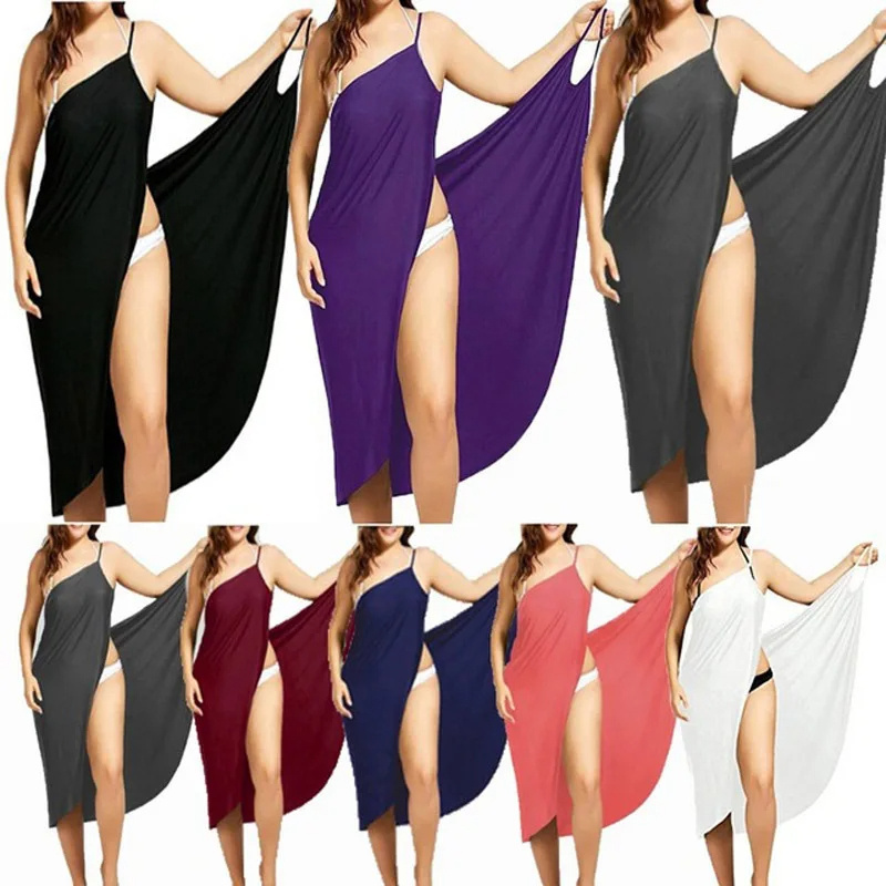 Summer Beach Sexy Women Solid Color Wrap Dress Sun Protection Bikini Cover Up Sarongs Female Bathing Suit Swimwear