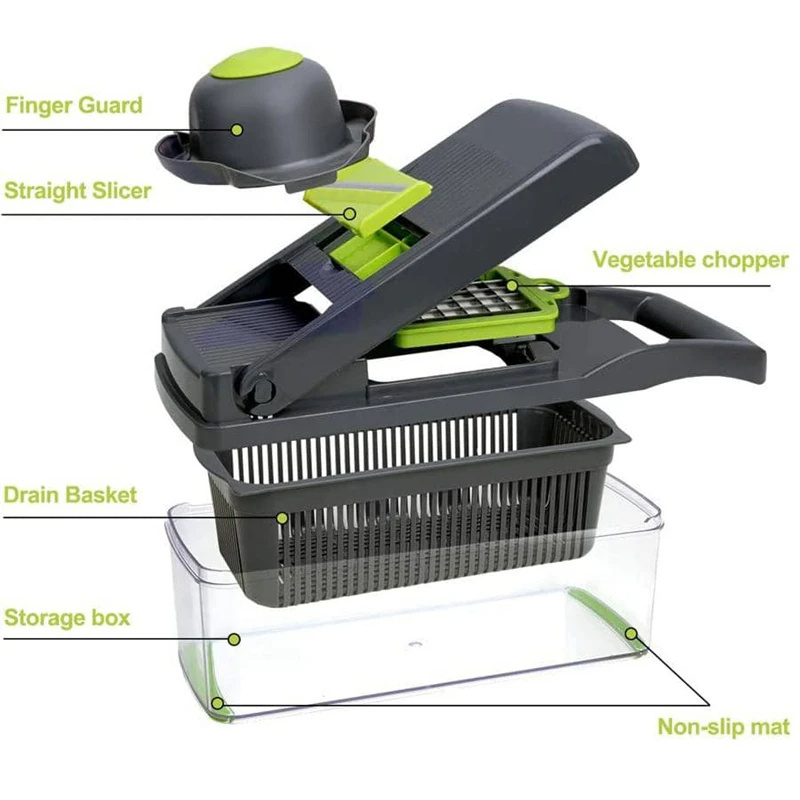 Multifunctional Vegetable Chopper Slicer Shredder with Basket Fruit Slicer Potato Shredder Carrot Grind Home Gadgets