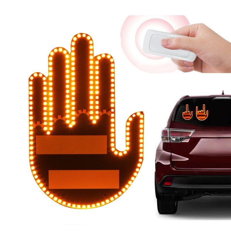 Funny Car Finger Light with Remote Road Rage Signs Middle Finger Gesture Light Auto Amber Middle Finger Warning Brake Light