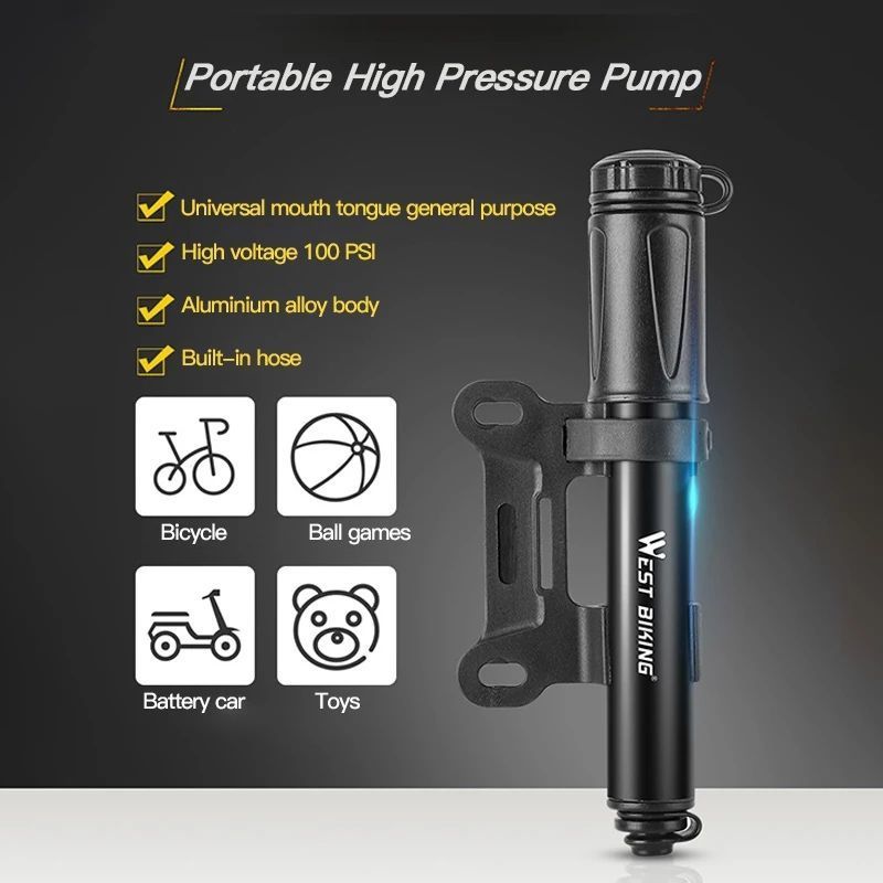 WEST BIKING 100Psi Mini Bike Pump Aluminum Alloy Bicycle Hand Air Pump Tire Inflator Schrader Presta Valve MTB Road Cycling Pump