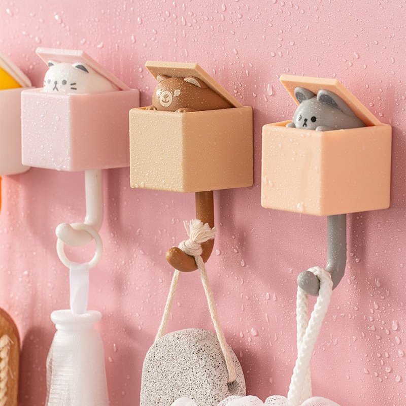 Cute Cat Wall Hooks Self Adhesive Bedroom Door Hangers Keys Towel Umbrella Coat Holder Rack Animal Home Bathroom Decoration Hook