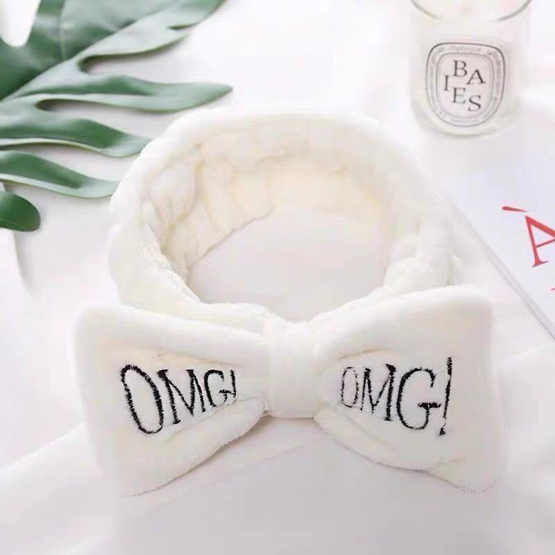 Women Headband OMG Letter Coral Fleece Hairband Wash Face Bow Hairband Women Girl Elastic Soft Turban Headwear Hair Accessories