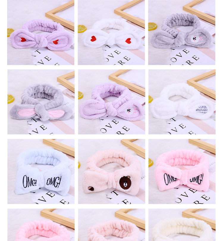 OMG Letter Bow Headbands Versatile Girls Women Wash Face Soft Turbans Elastic Hair Bands Coral Fleece Makeup Assistant Headwear