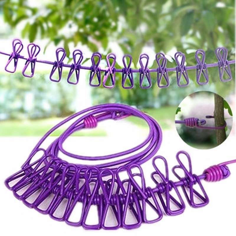 Clothes Drying Rack Rope Retractable Portable Clothesline Storage Clothing line with 12 Clips for Laundry Drying line Camping