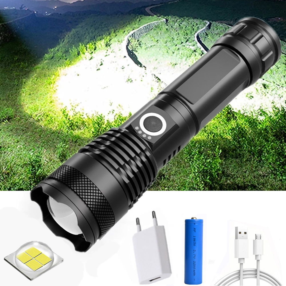 Most Powerful LED Flashlight XHP50 Rechargeable USB Zoomable Torch XHP50 18650 or 26650 Hunting Lamp for Camping