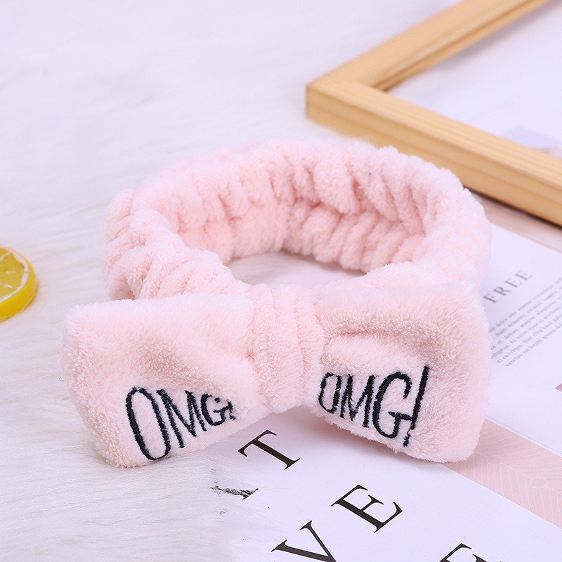 OMG Letter Bow Headbands Versatile Girls Women Wash Face Soft Turbans Elastic Hair Bands Coral Fleece Makeup Assistant Headwear