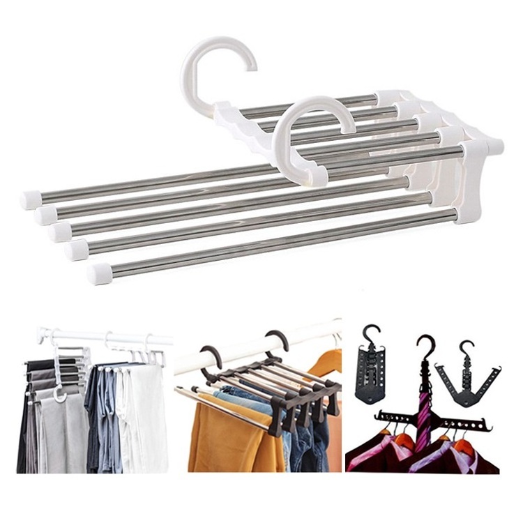 5 In 1 Pant Rack Multifunction Shelves Stainless Steel Multi-functional Wardrobe Magic Trouser Hanger Coat Storage Organization