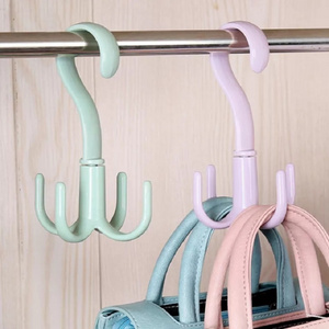 Rotating 4-Claw Hook Rack Multi-Functional Creative Clothes Hangers Wardrobe Tie Hat Bag Storage Organizers Bedroom Closets