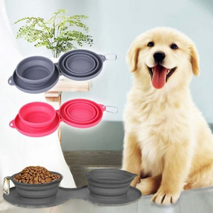 Thickened TPE Folding Silicone Pet Bowls Outdoor Pet Double Bowls Tableware Wholesale Pet Supplies Portable Dog Bowls