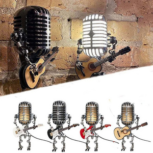 Home Decoration Lamp Retro Vintage Metal Microphone Robot Touch Dimming Lamps Stand LED Guitar Robot Desk Lamp