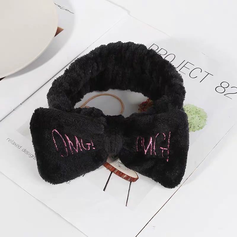 Women Headband OMG Letter Coral Fleece Hairband Wash Face Bow Hairband Women Girl Elastic Soft Turban Headwear Hair Accessories