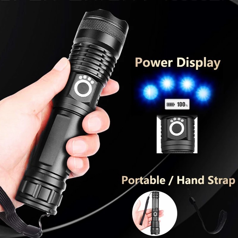 Most Powerful LED Flashlight XHP50 Rechargeable USB Zoomable Torch XHP50 18650 or 26650 Hunting Lamp for Camping