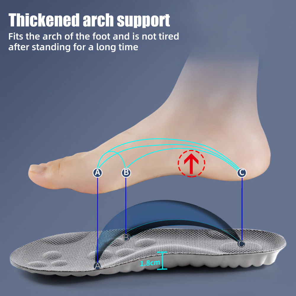 4D Shock Absorption Sports Insoles Soft Breathable Orthopedic High-elastic Running Shoe Pad For Men Women Latex Massage Insole