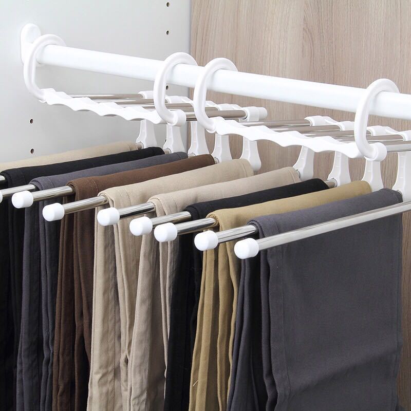 5 In 1 Pant Rack Multifunction Shelves Stainless Steel Multi-functional Wardrobe Magic Trouser Hanger Coat Storage Organization