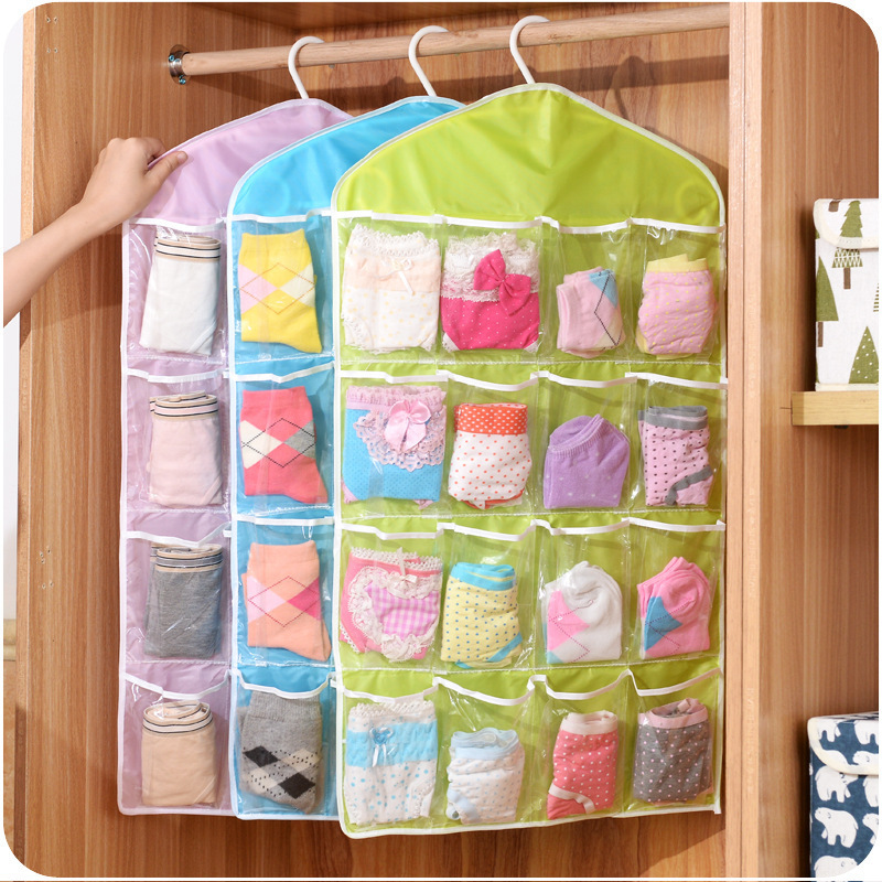 Pockets Clear Hanging Bag Socks Bra Underwear Rack Hanger Storage Organizer Underwear storage bag For Bathroom Living Room