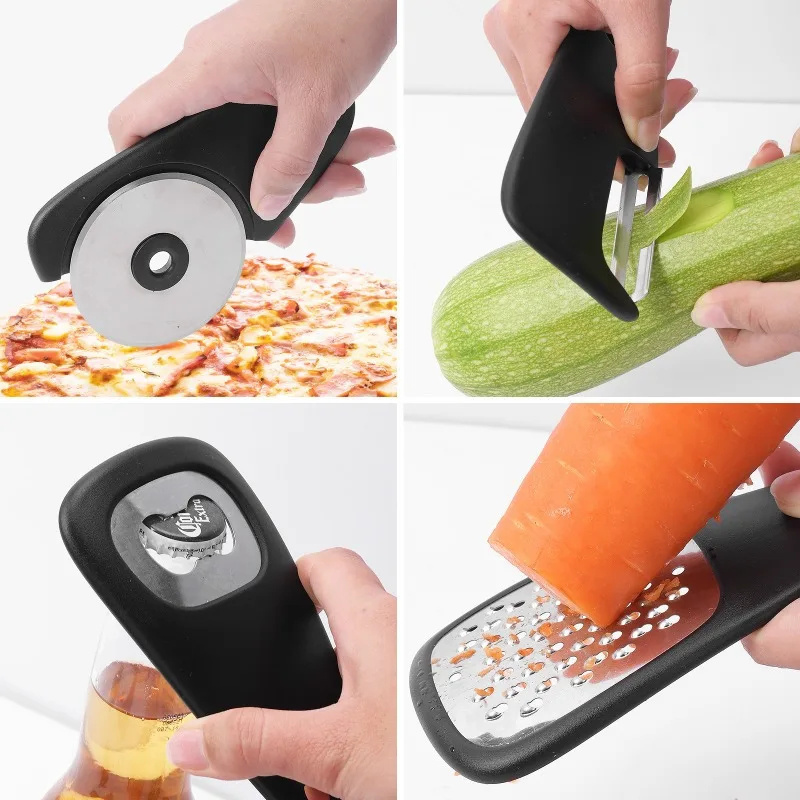 Stackable Kitchen Gadgets 6 Piece Melon Grater Herb Cutter Garlic Grater Can Opener Cheese Grater Pizza Cutter