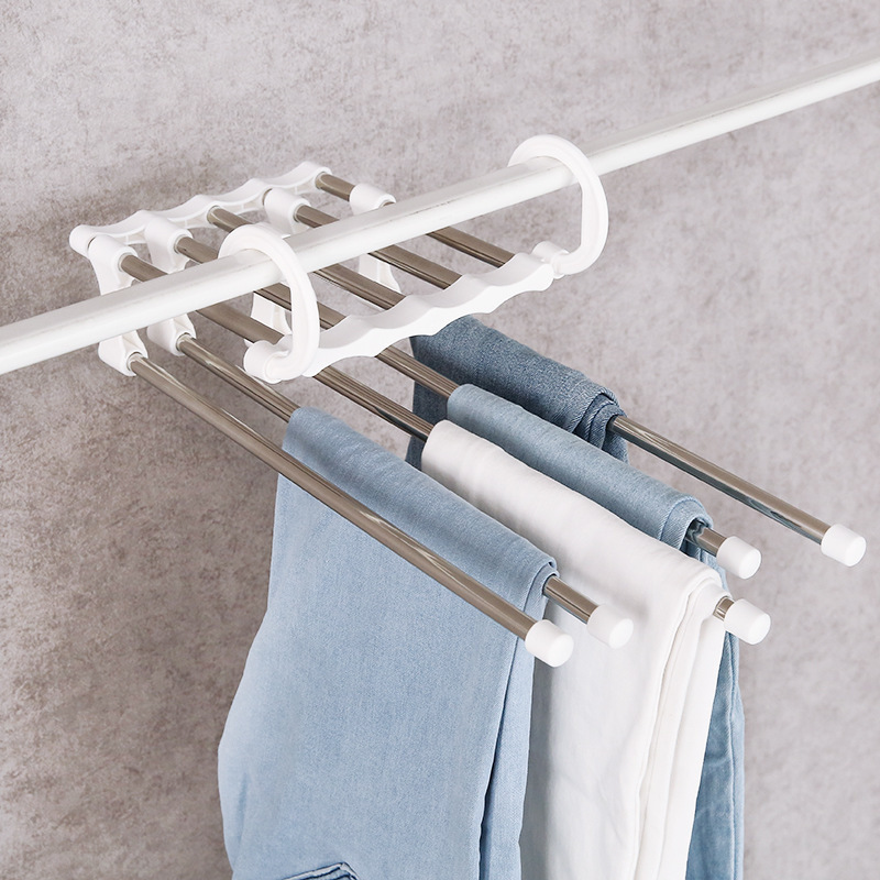 5 In 1 Pant Rack Multifunction Shelves Stainless Steel Multi-functional Wardrobe Magic Trouser Hanger Coat Storage Organization