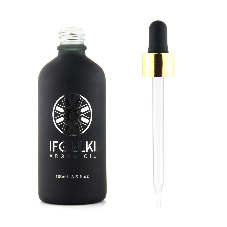 100ml frosted black glass bottle beard oil argan oil droppers with gold foil hot stamping craft black olive oil bottle