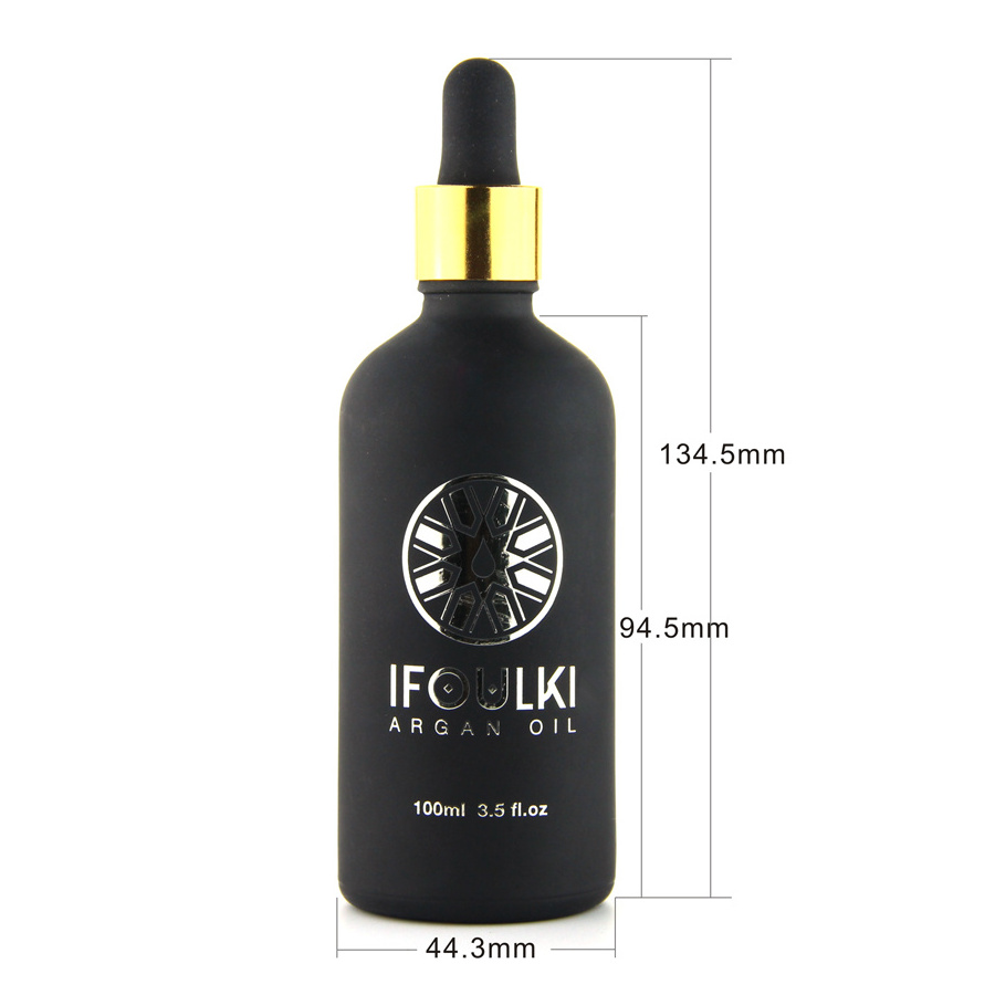 100ml frosted black glass bottle beard oil argan oil droppers with gold foil hot stamping craft black olive oil bottle