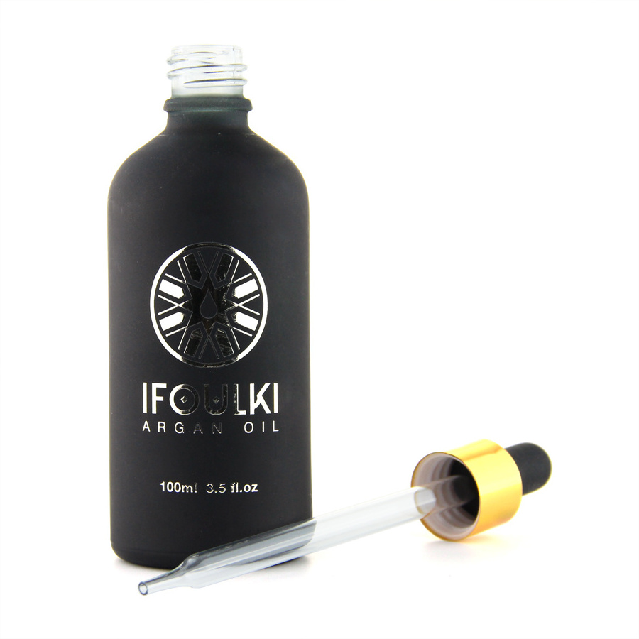 100ml frosted black glass bottle beard oil argan oil droppers with gold foil hot stamping craft black olive oil bottle