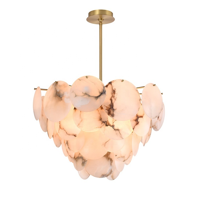 Alabaster pendant chandelier   light  brass finish  hanging lights fixture for interior marble lights