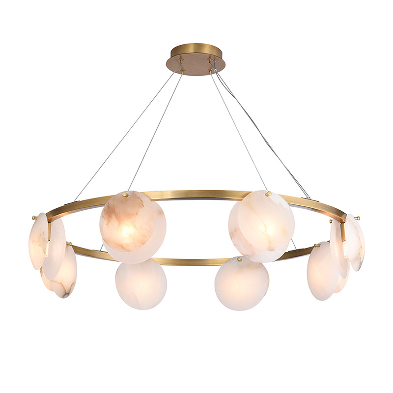 Alabaster pendant chandelier   light  brass finish  hanging lights fixture for interior marble lights