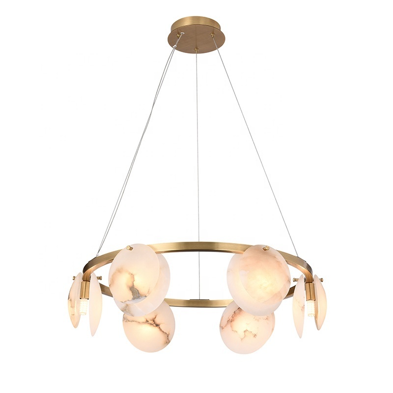 Alabaster pendant chandelier   light  brass finish  hanging lights fixture for interior marble lights