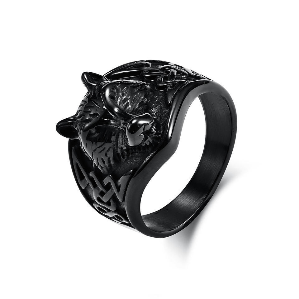 stainless steel jewelry Wolf Celtic knot style Titanium Steel ring embossed engraved artwork ring mens jewelry custom