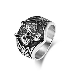 stainless steel jewelry Wolf Celtic knot style Titanium Steel ring embossed engraved artwork ring mens jewelry custom