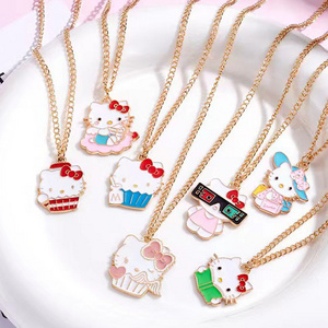 Wholesale Cartoon KT Cat Necklace Personalized Colorful Cut Cat Fashion Jewelry For Kids Girls Christmas Gift