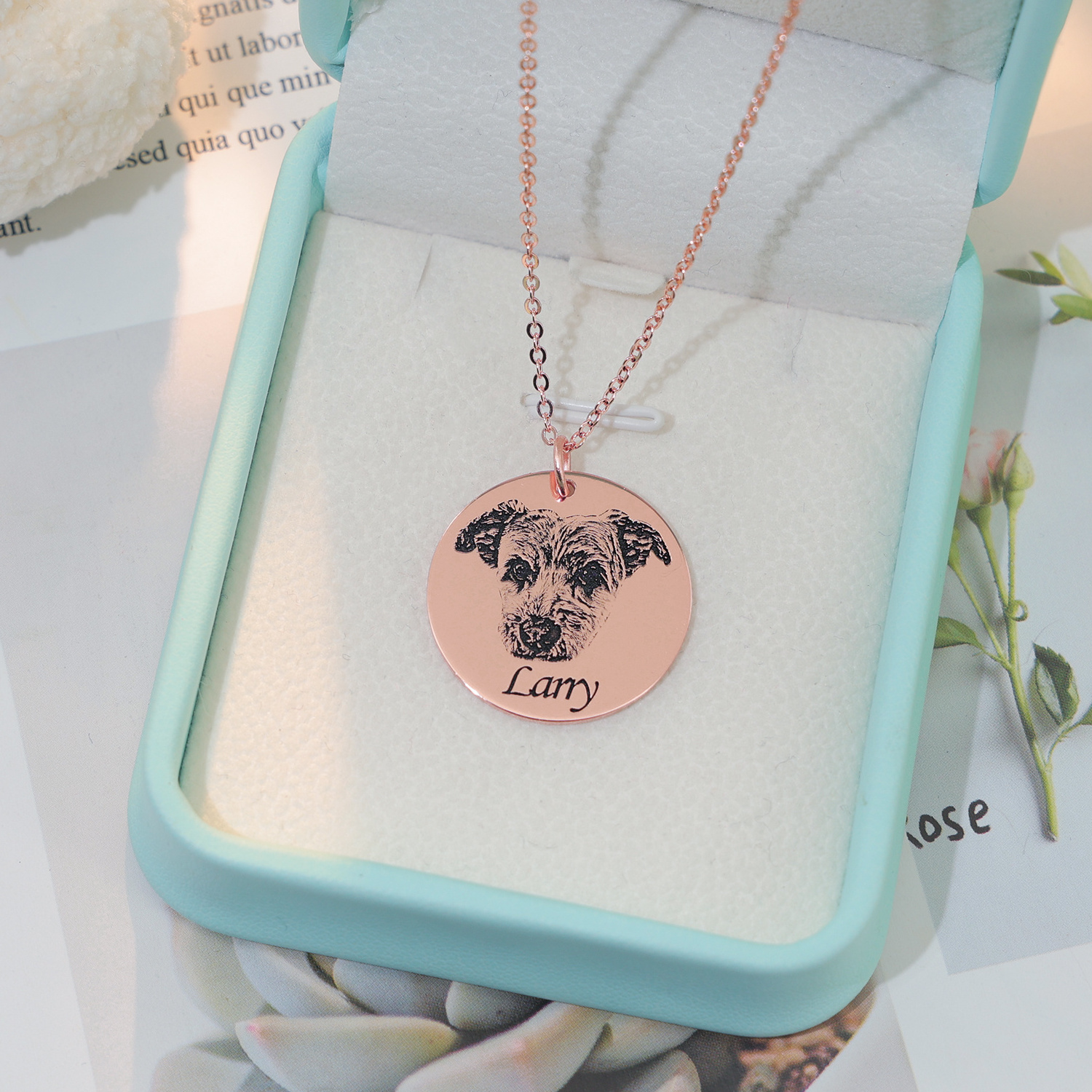 Custom Dog Necklace Personalized 925 Sterling Silver Rose Gold Plated Circle Pendant Pet Photo Charm Jewelry For Kids Gift